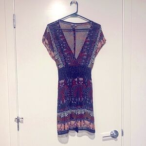 Chic Multicolor V-Neck Mini Dress